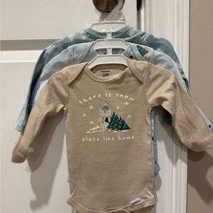 Gerber Tan Long Sleeve Baby Bodysuit with Winter Design